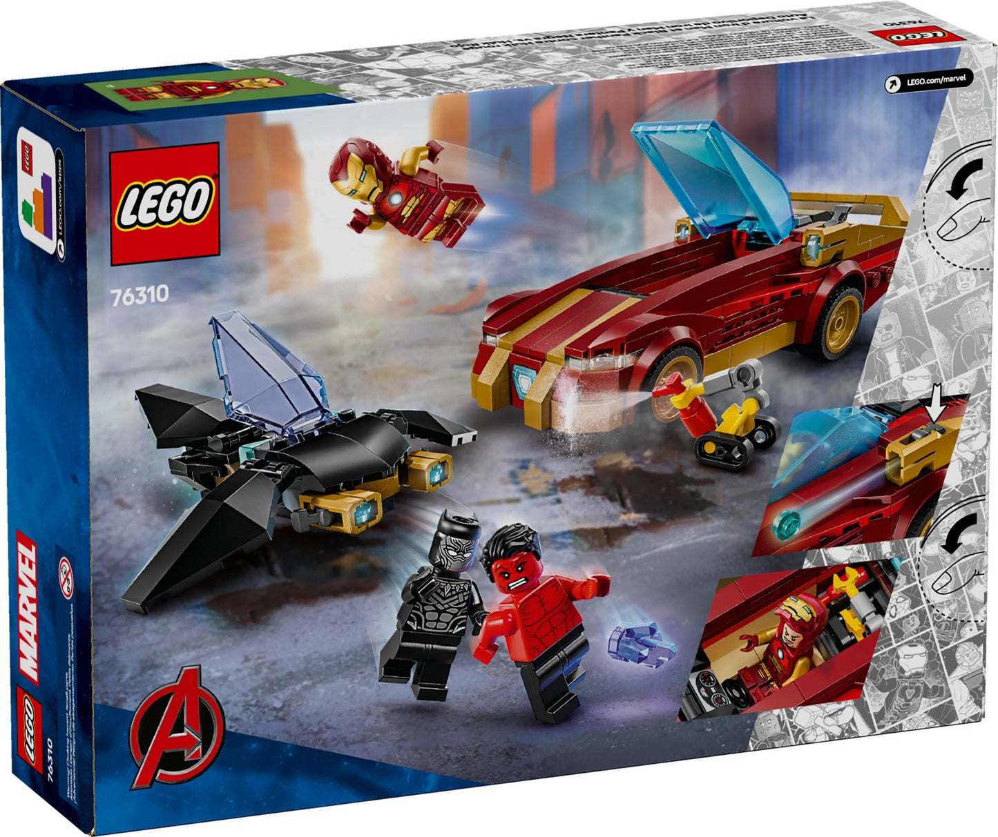 LEGO 76310 Marvel Super Heroes Iron Man Car & Black Panther vs. Red Hulk