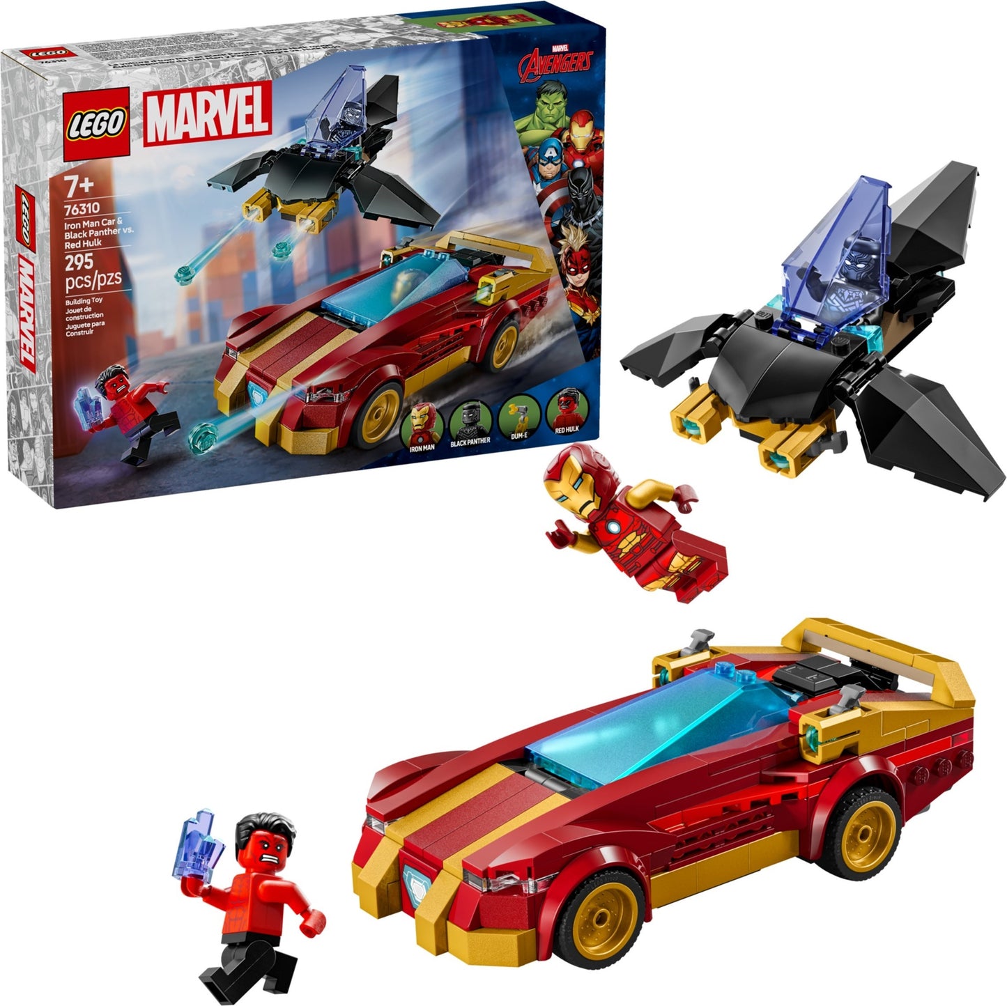 LEGO 76310 Marvel Super Heroes Iron Man Car & Black Panther vs. Red Hulk